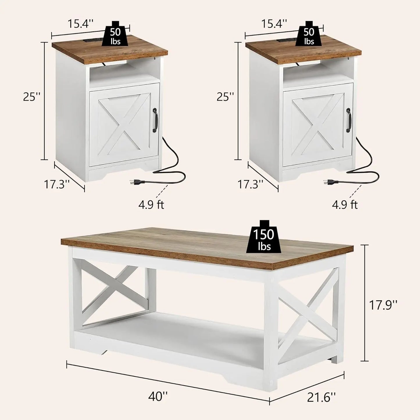 3-Piece Farmhouse Living Room Table Set