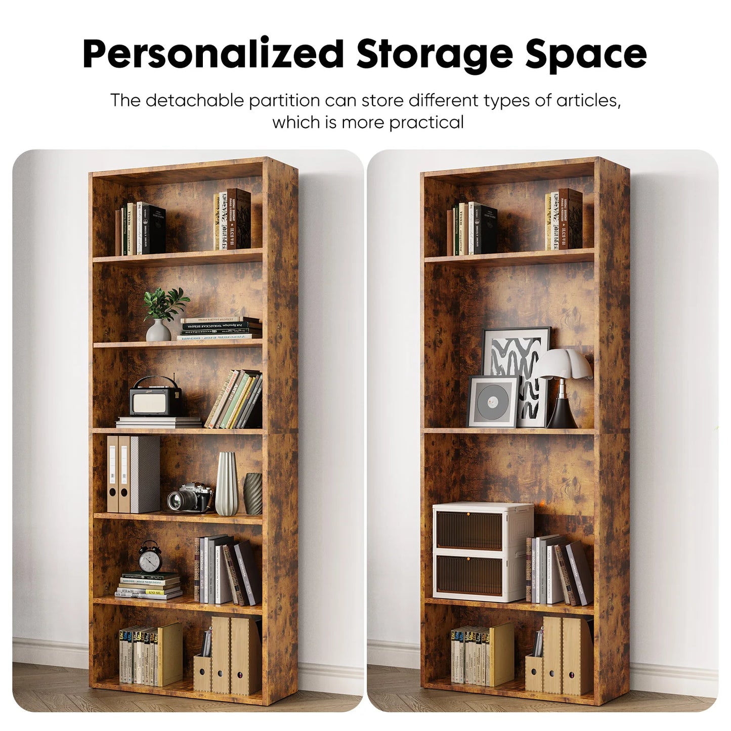 6 Tier Wooden Shelf Bookcase 63 Inch Tall