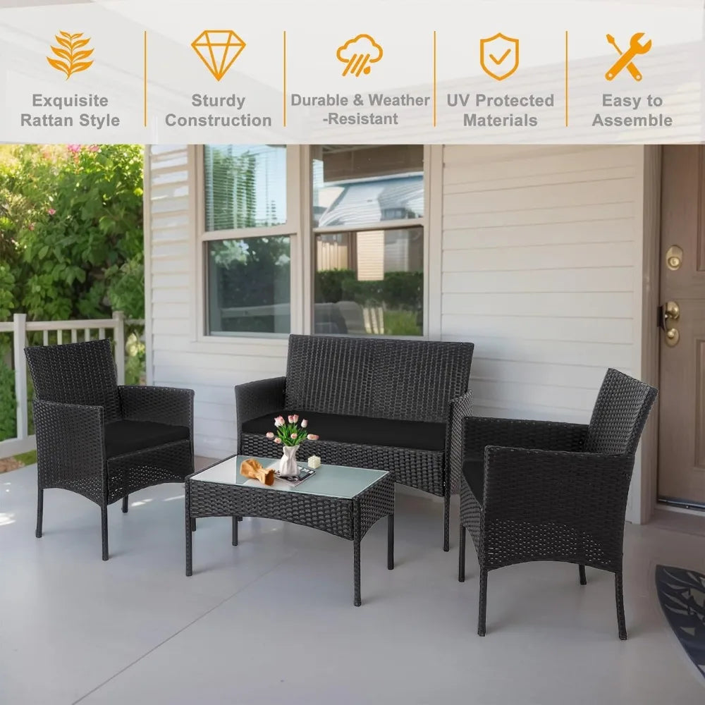 4 Piece Outdoor Wicker Patio Furniture Set