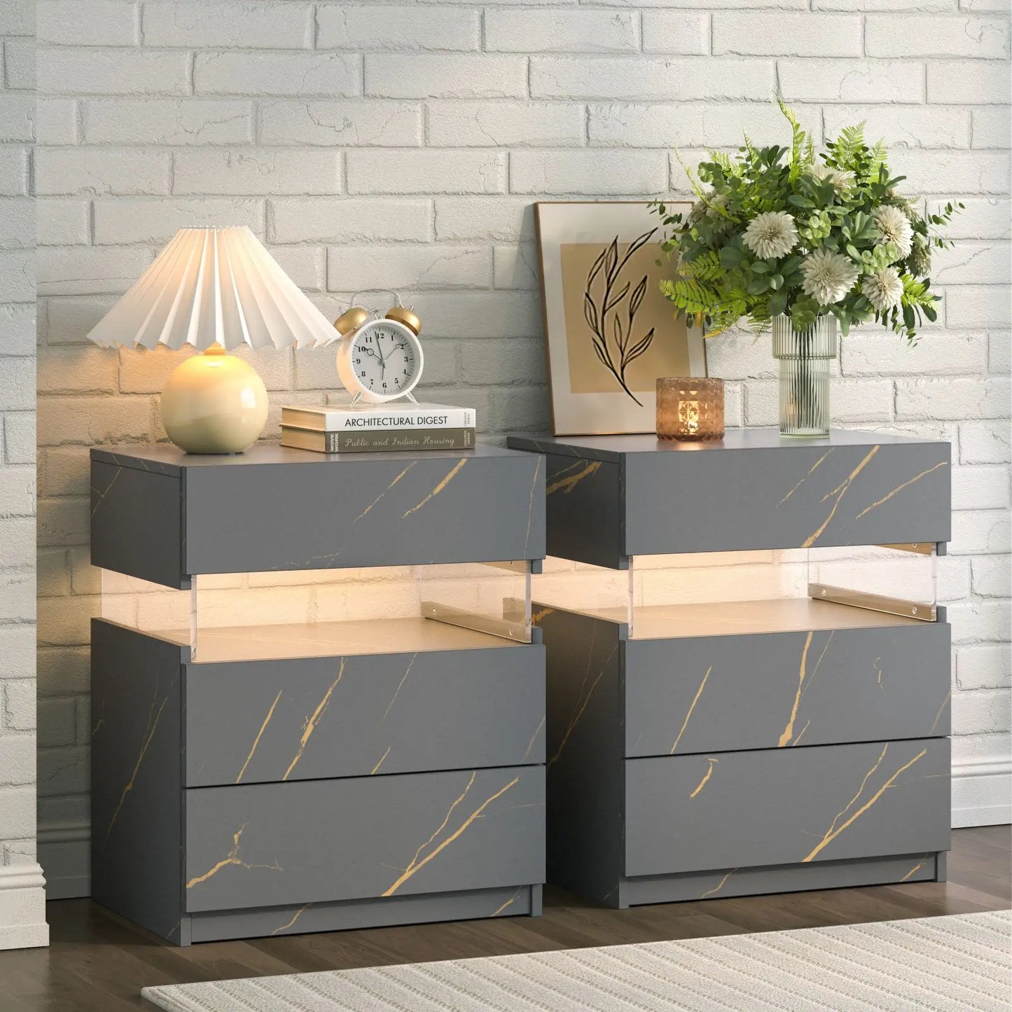 Bedside Tables  Set With LED Lighting
