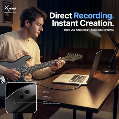 Smart electric guitar for live performance and home practice, carbon fiber body, black, built-in DSP effects with 4 presets, US
