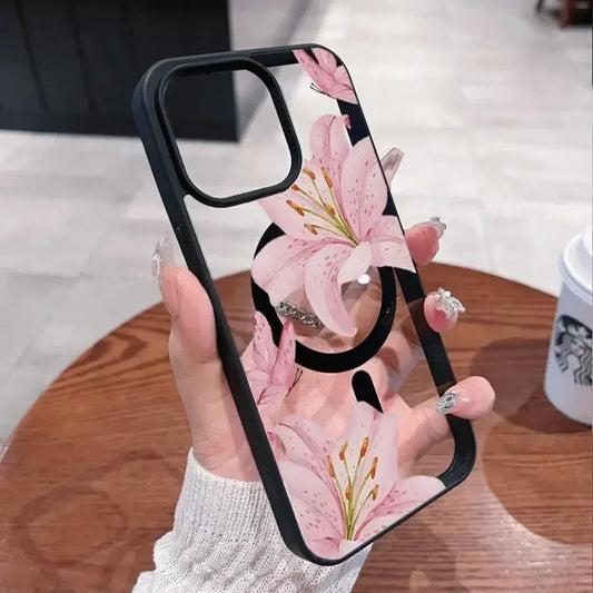 Pink Lily Magnetic Phone Case For iPhone