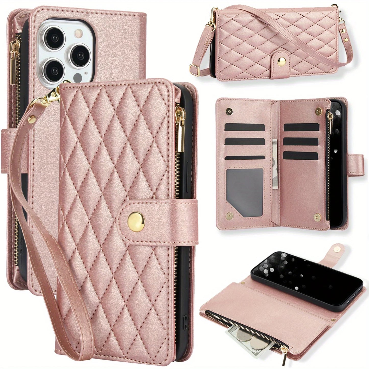 Crossbody PU Leather Wallet Flip Case For iPhone