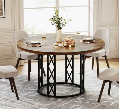 TFarmhouse Round Dining Table for 4-6 People, 47-Inch