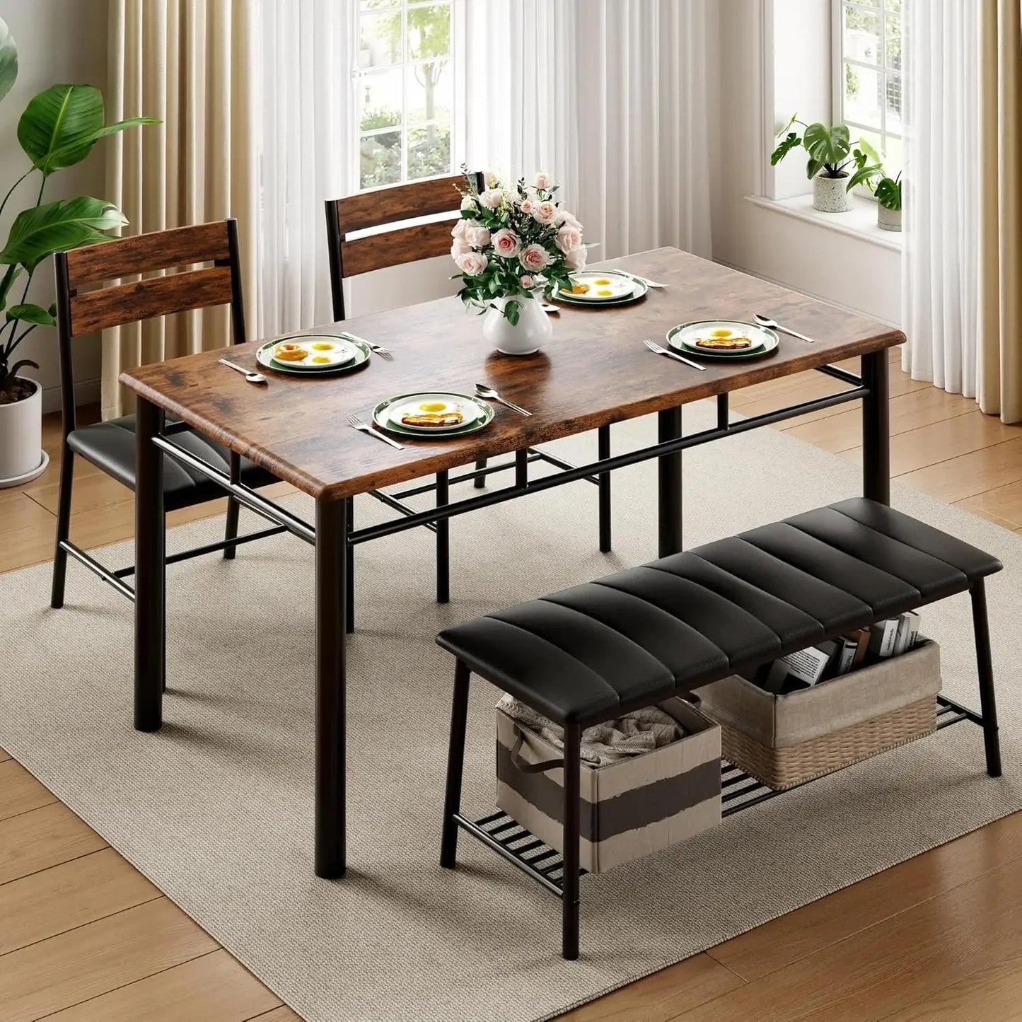 Dining Table Set For 4 With  Bench