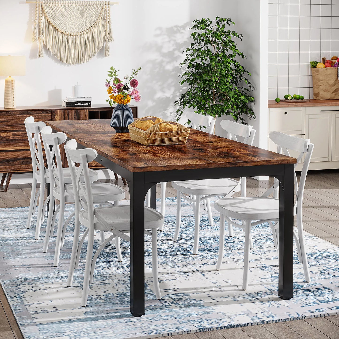 Rustic Wood Dining Table for 6-8 People