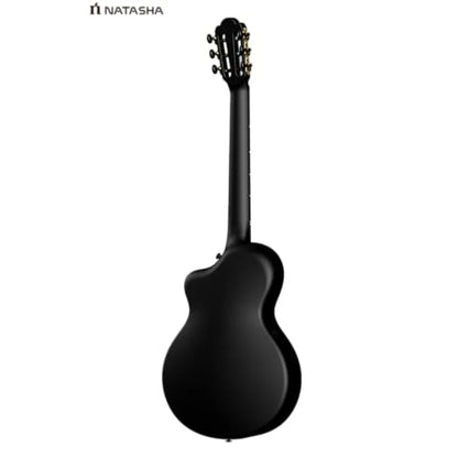 Acoustic guitar for beginners, carbon fiber body, black, ultra-thin 38-inch nylon-string 6-string with durability and lightweig