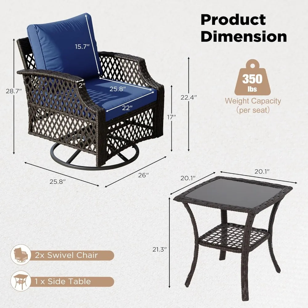 3 Piece Outdoor Swivel Chair Set, Wicker