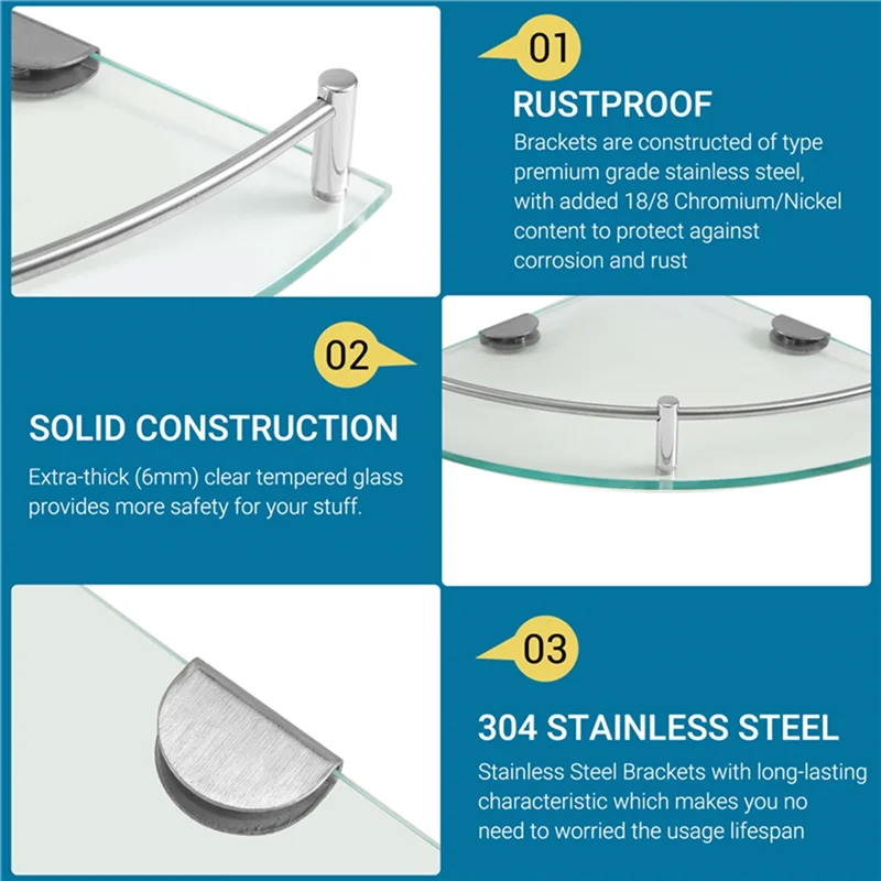 AB66-Bathroom Shelves, Bathroom Glass Corner Shelf Triangle Wall Mounted ,Tempered Glass Shelf For Storing Shower Gel/Soap