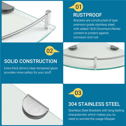 AB66-Bathroom Shelves, Bathroom Glass Corner Shelf Triangle Wall Mounted ,Tempered Glass Shelf For Storing Shower Gel/Soap