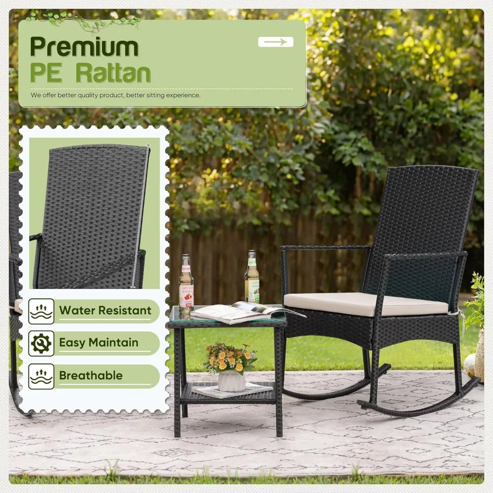 3 Piece Rocking Chair Outdoor PE Rattan Patio Set