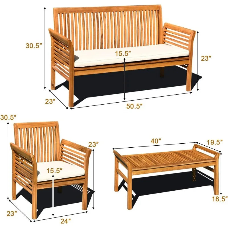 4 Piece Outdoor Acacia Wood Sofa Set