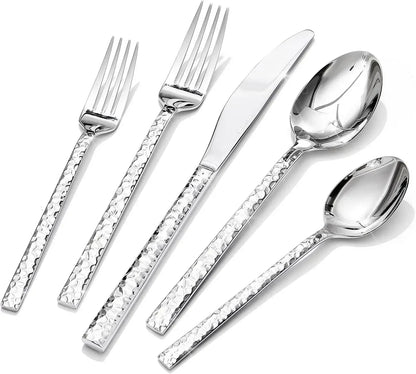 KINGSTONE 40 Piece Hammered Silverware Set