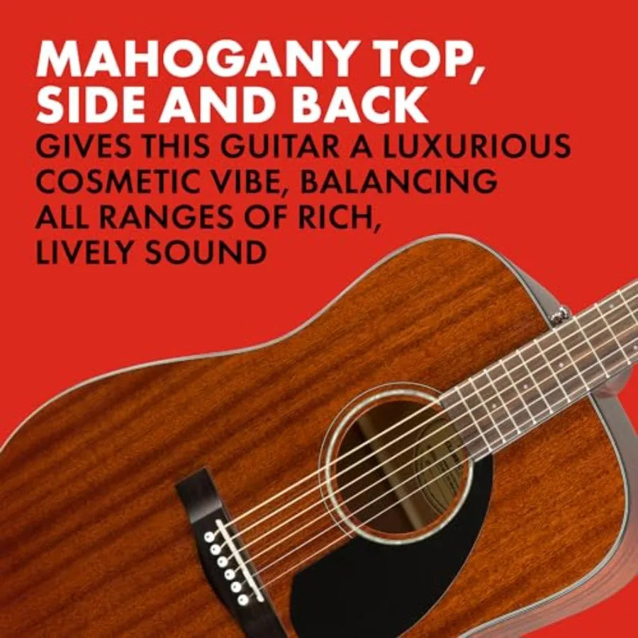 Acoustic Guitar for beginners, mahogany body and neck, walnut fingerboard, natural gloss finish, dreadnought shape, 2-year warr