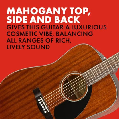 Acoustic Guitar for beginners, mahogany body and neck, walnut fingerboard, natural gloss finish, dreadnought shape, 2-year warr