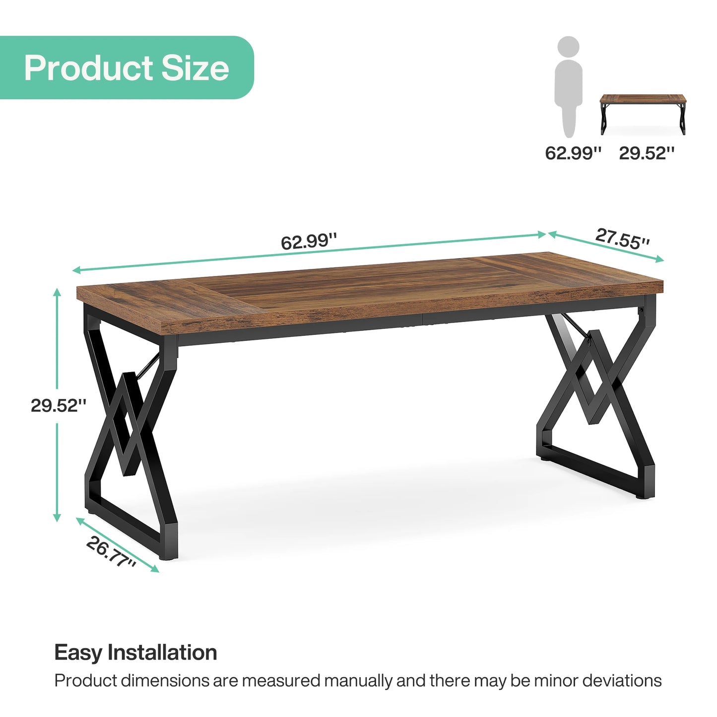 63" Large Industrial Executive Desk