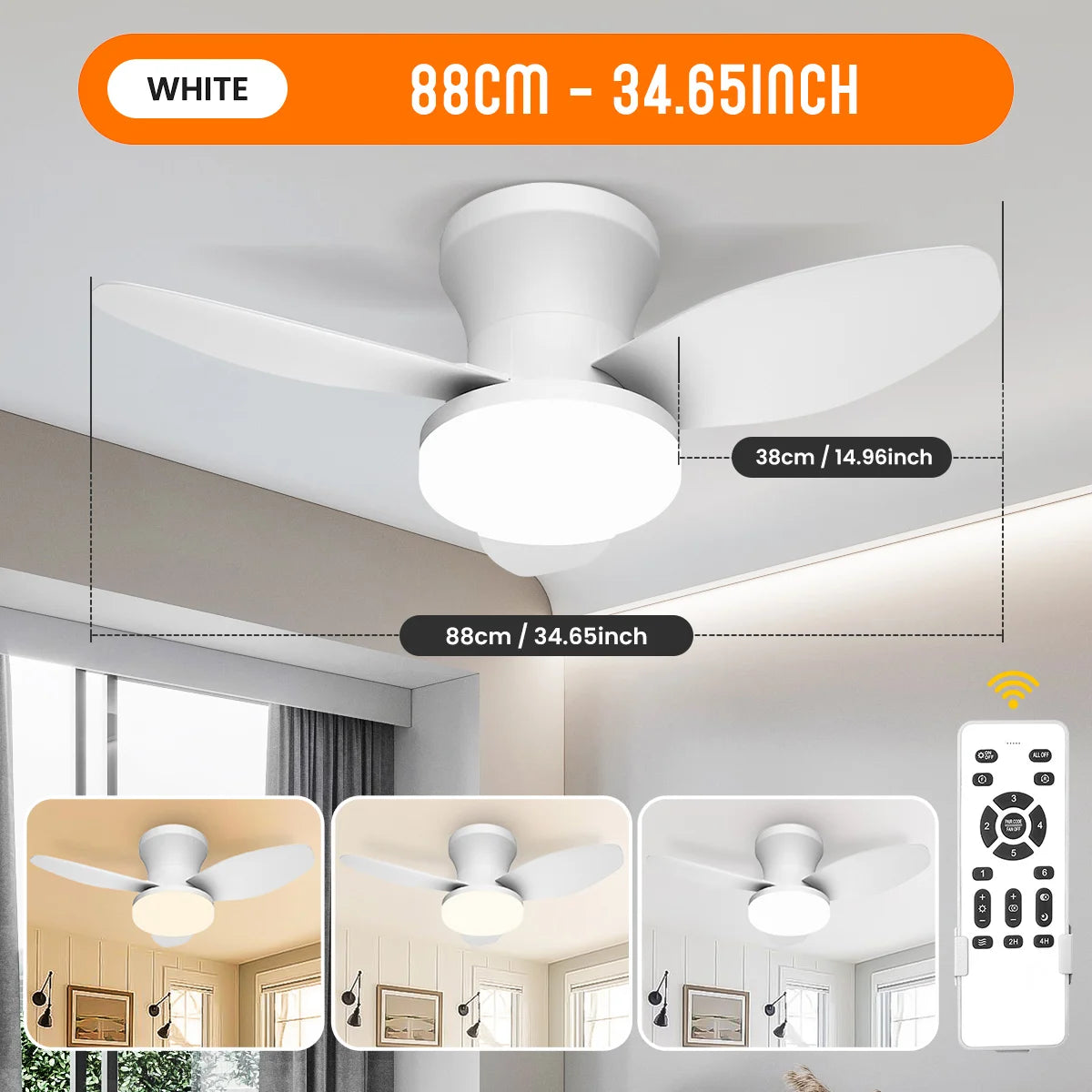 Three Leaf Ceiling Fan with Light & Remote Control