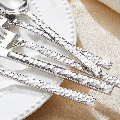 KINGSTONE 40 Piece Hammered Silverware Set