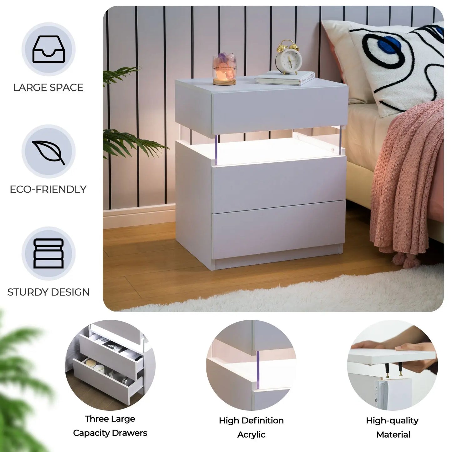 Bedside Tables  Set With LED Lighting