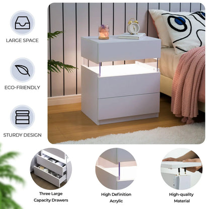 Bedside Tables  Set With LED Lighting