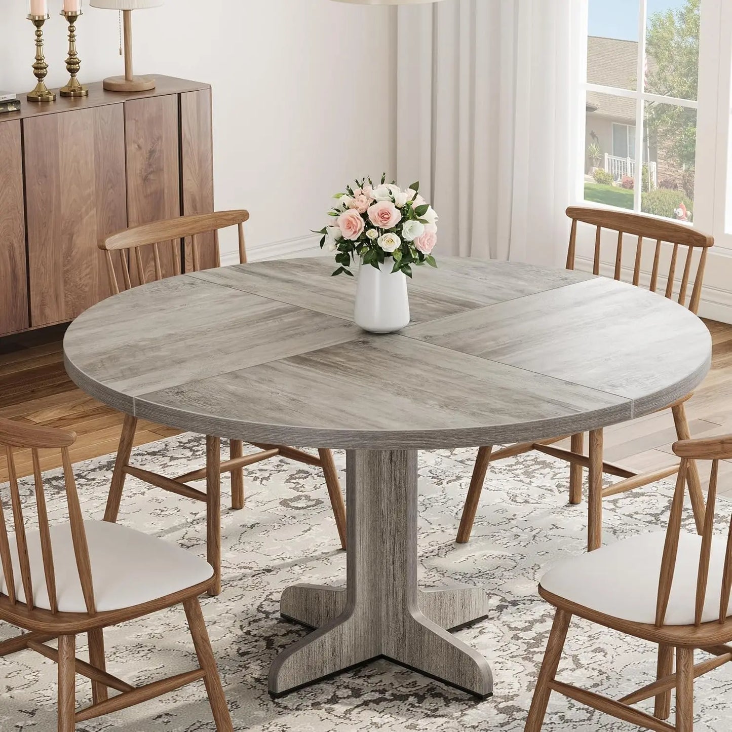 Farmhouse Circle Kitchen Table With Wood Tabletop