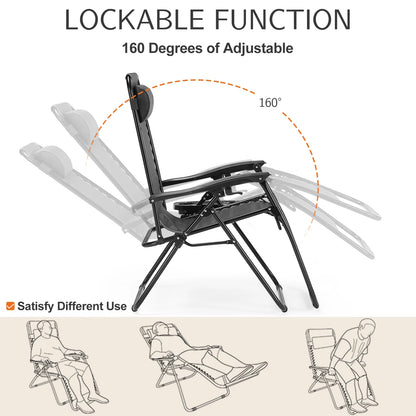 JHK Zero Gravity Portable Recliner Lounge Chairs