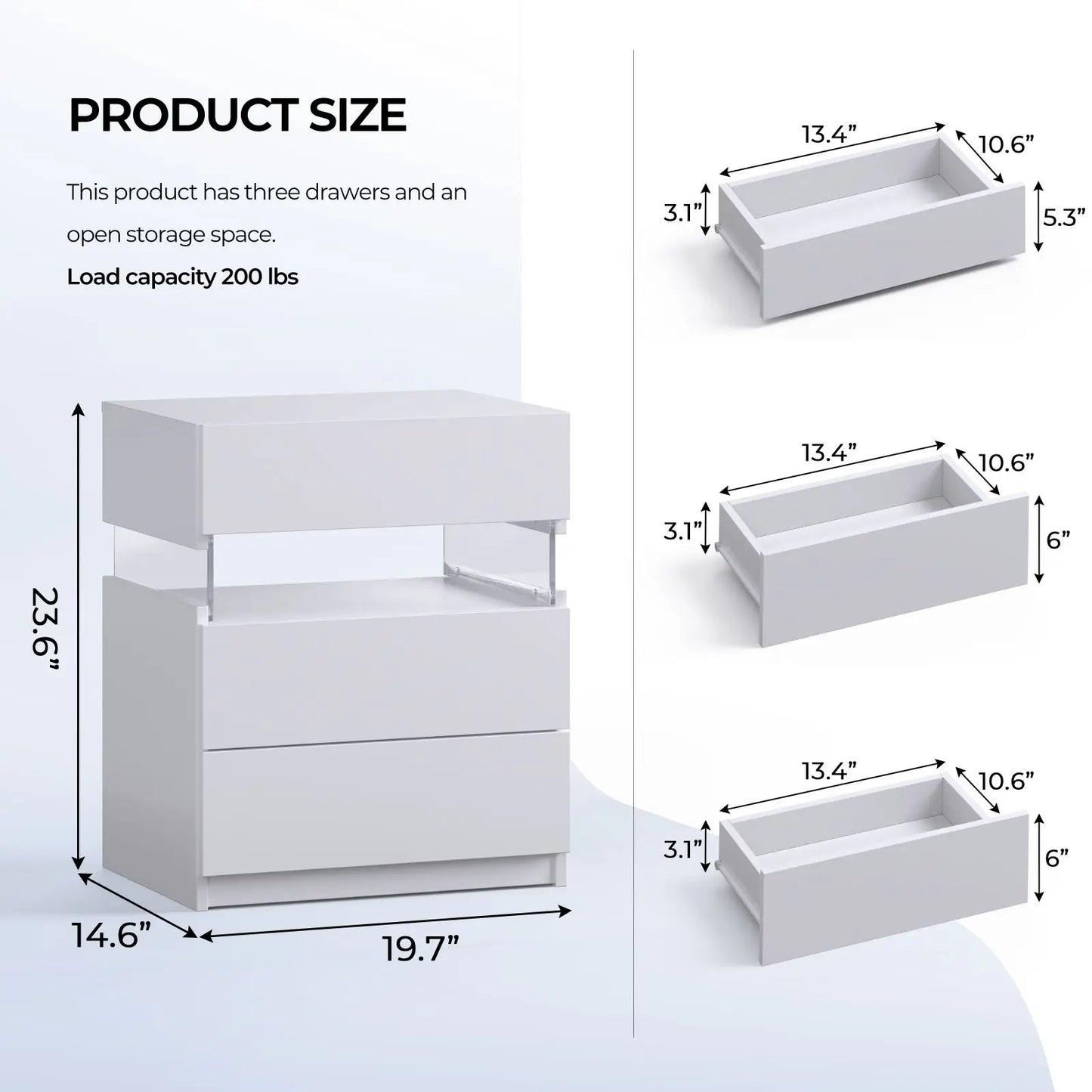 Bedside Tables  Set With LED Lighting