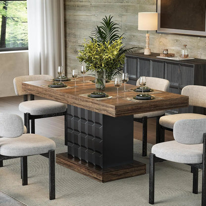 Farmhouse Kitchen Table With Sturdy Wood Pedestal Base
