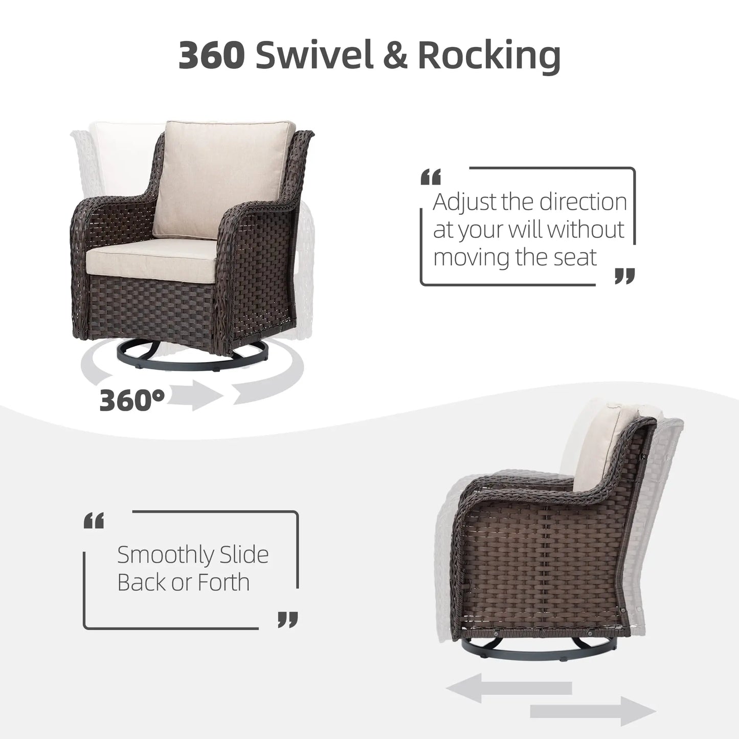 3-Piece Wicker Swivel Rocker Patio Set