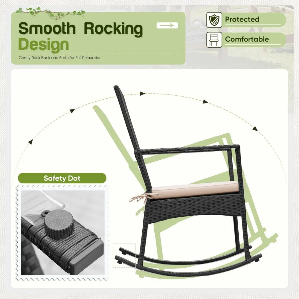 3 Piece Rocking Chair Outdoor PE Rattan Patio Set