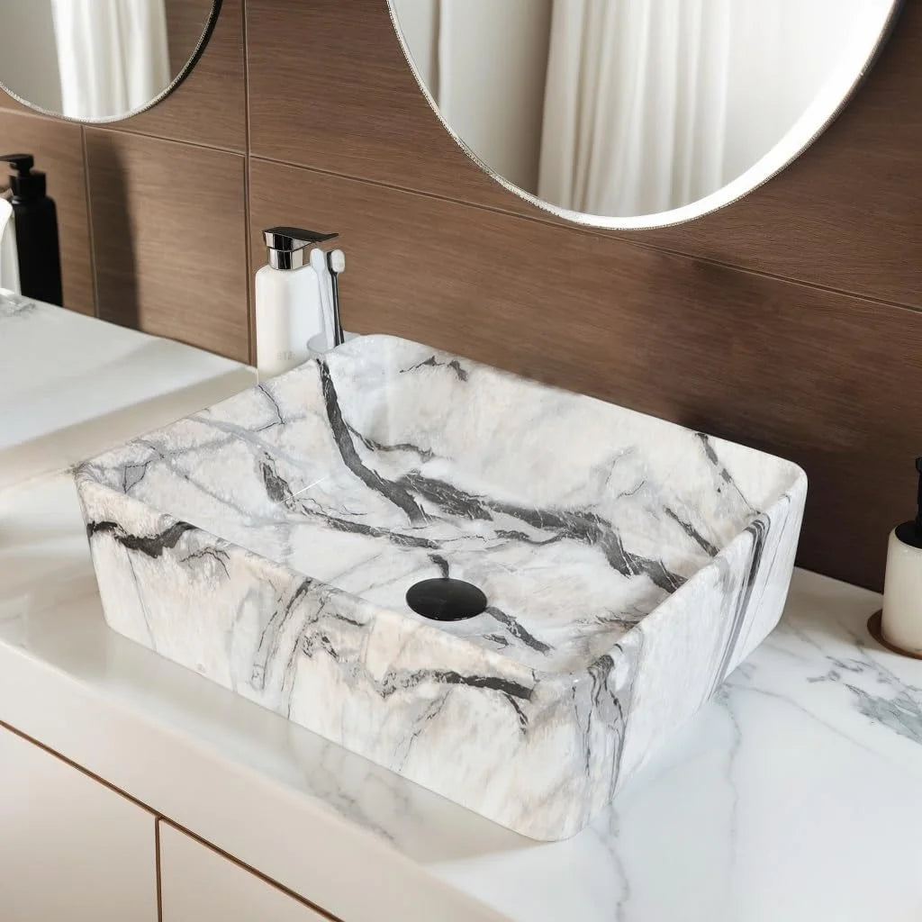 Artistic Marble Pattern Ceramic Vessel Sink Set