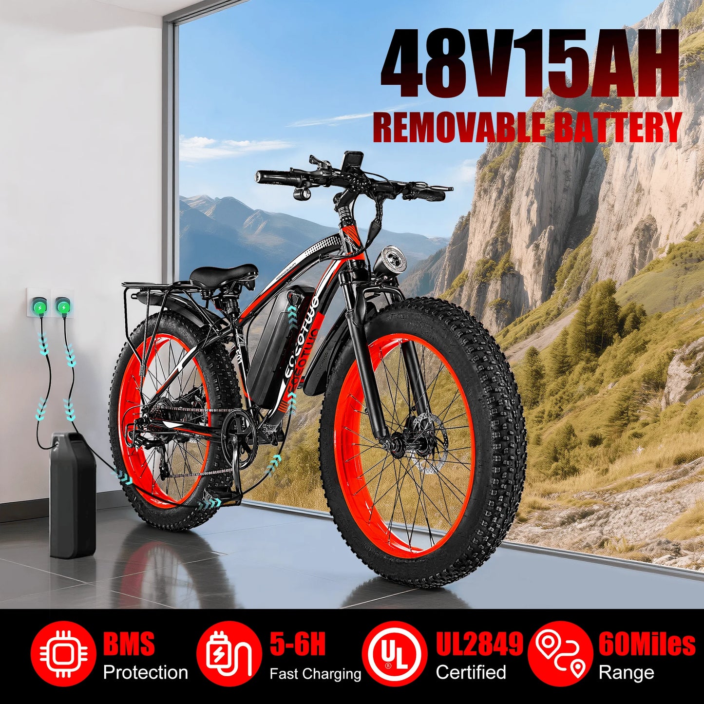 EOEOTWO 1500W Electric Bike 48V  Fat Tire Ebike 34MPH