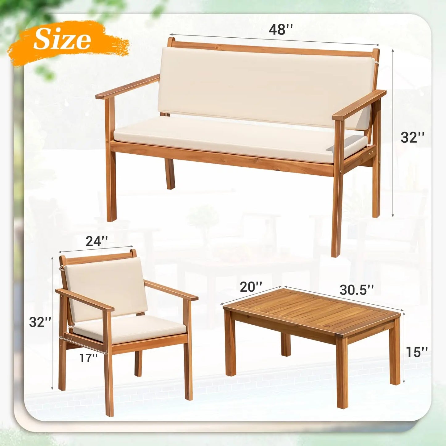 4 Piece Patio Bistro Se  Acacia Wood