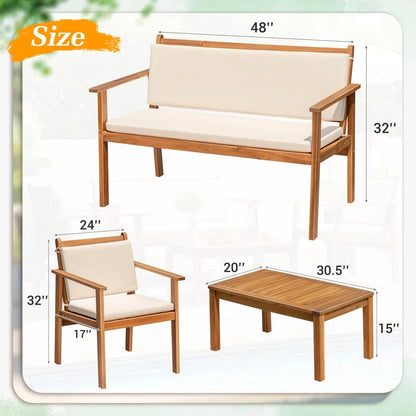 4 Piece Patio Bistro Se  Acacia Wood