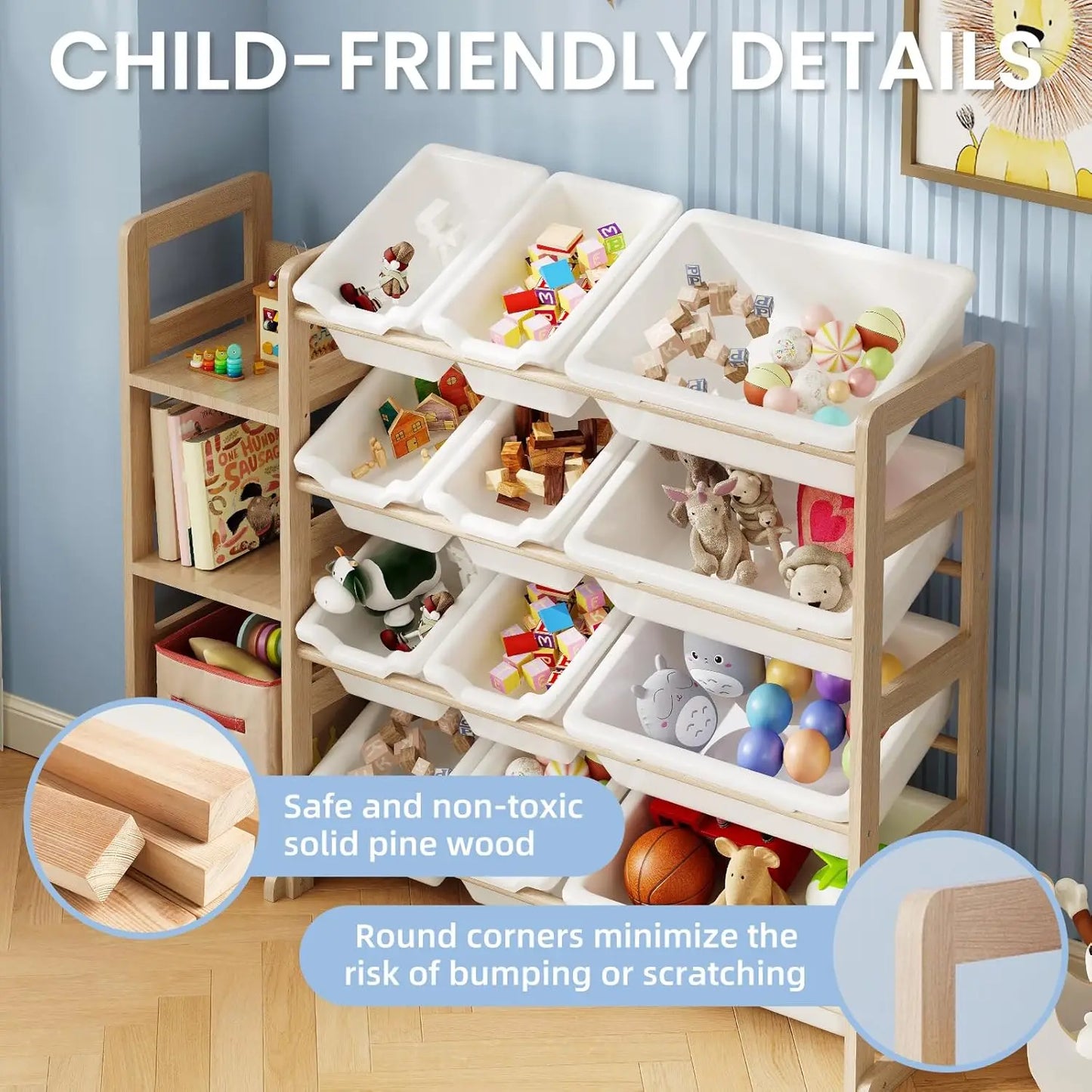 Kids Toy Storage Organizer with Bookshelf