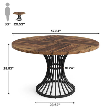 TFarmhouse Round Dining Table for 4-6 People, 47-Inch