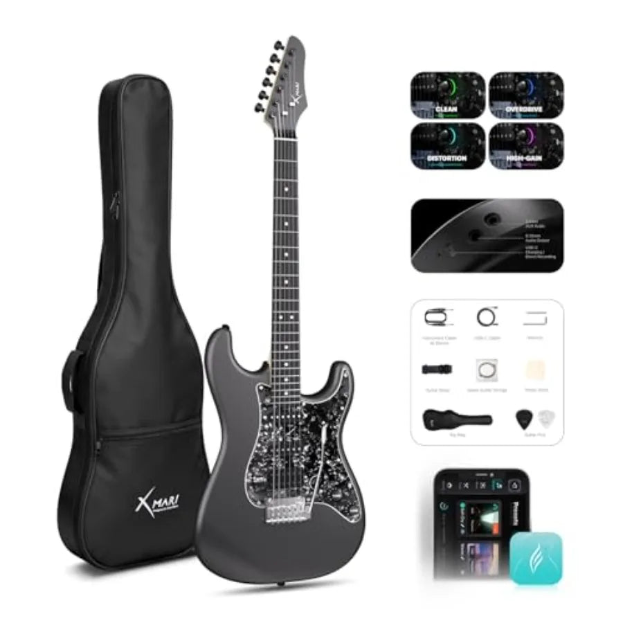 Smart electric guitar for live performance and home practice, carbon fiber body, black, built-in DSP effects with 4 presets, US