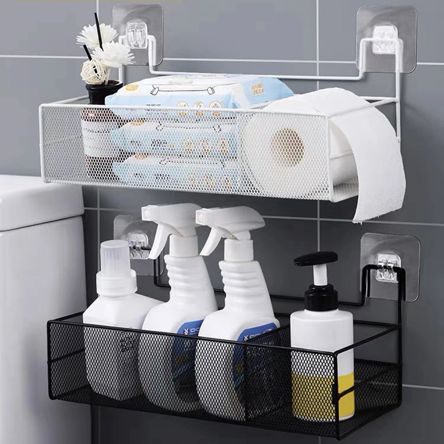 1PC Bathroom Self-adhesive Mesh Rack