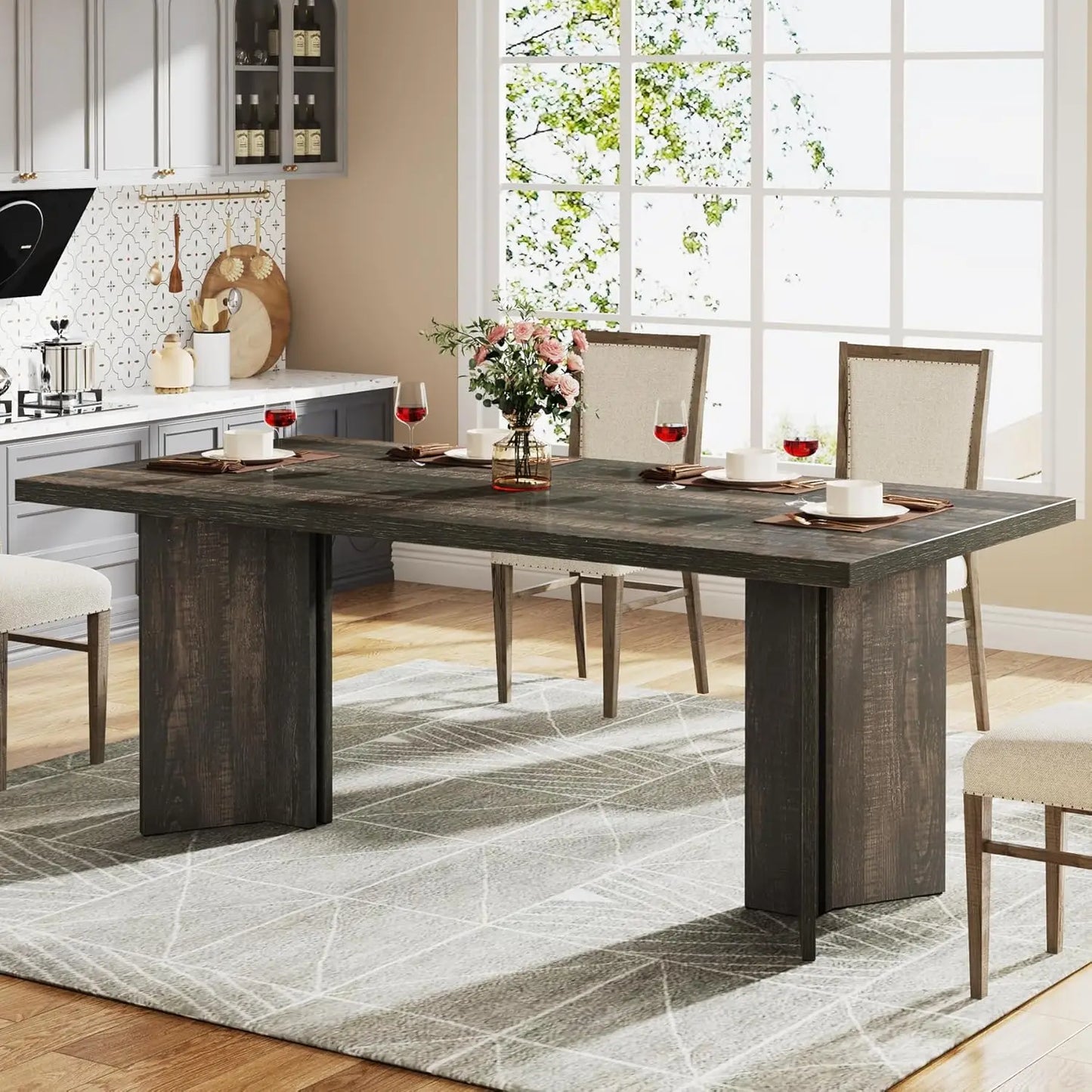 63-inch Farmhouse  Solid Wood Dining Table for 4-6