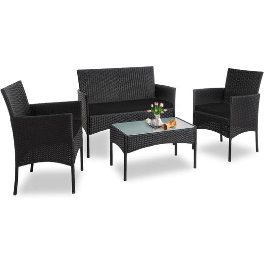 4 Piece Outdoor Wicker Patio Furniture Set