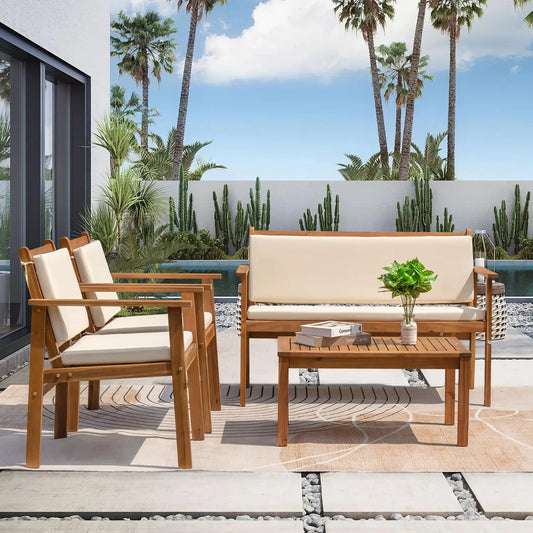 4 Piece Patio Bistro Se  Acacia Wood