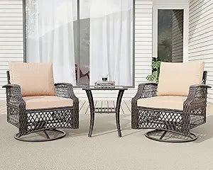 3 Piece Outdoor Swivel Chair Set, Wicker