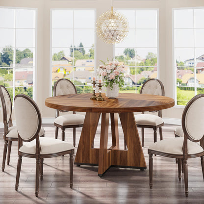 Farmhouse Round Dining Table for 4, 47 Inch