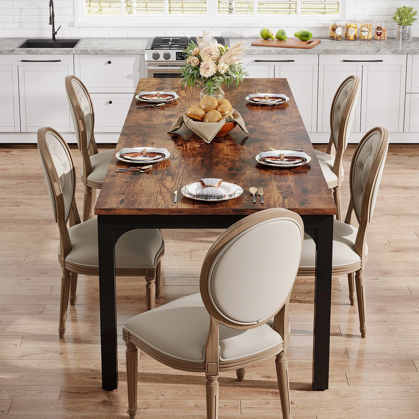 Rustic Wood Dining Table for 6-8 People