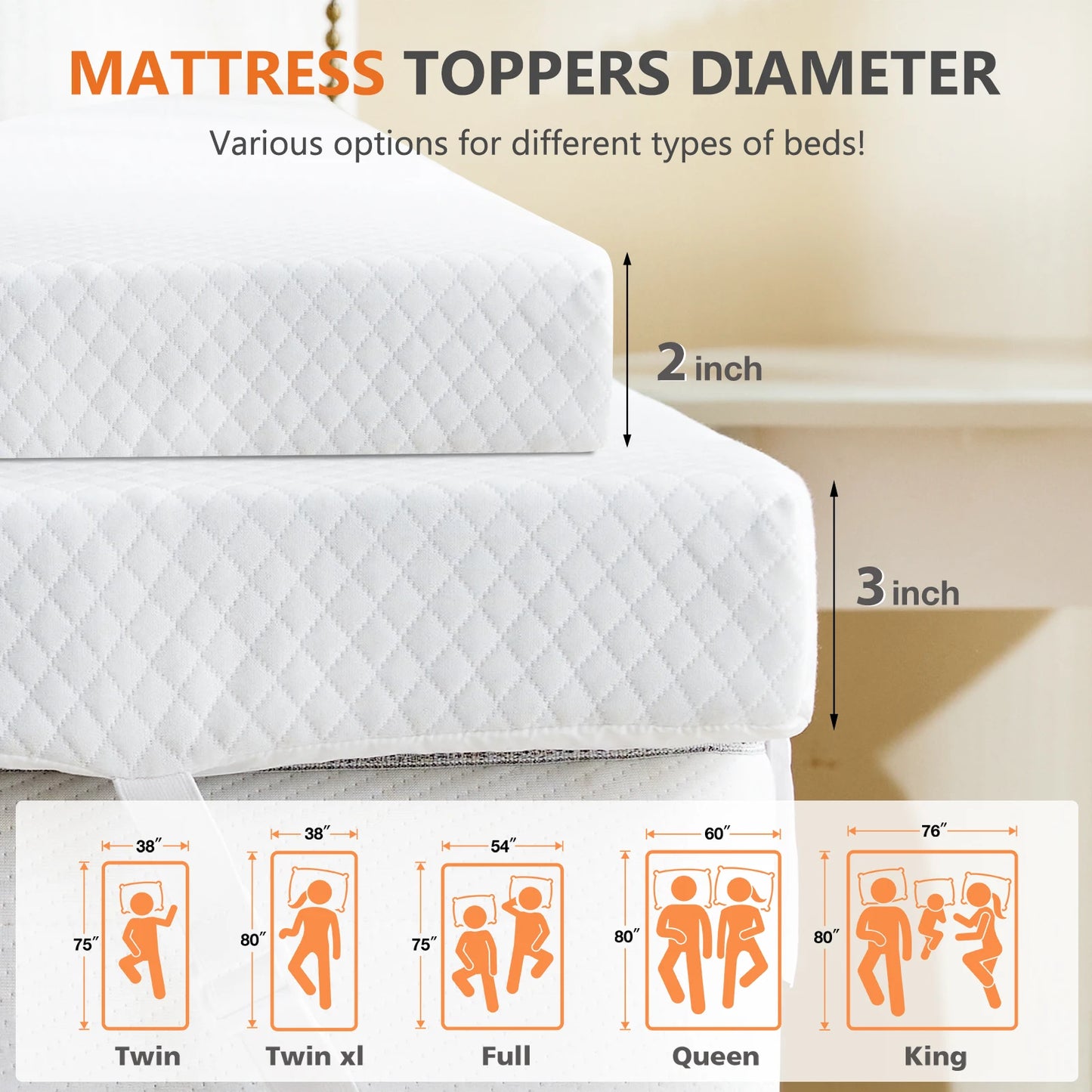 2 Inch With Cloth Cover Memory Foam Topper