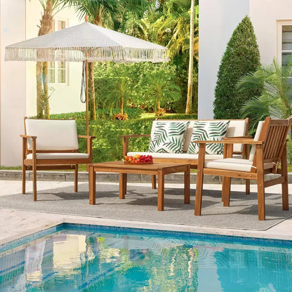 Patio Furniture 4 Piece Outdoor Acacia Wood