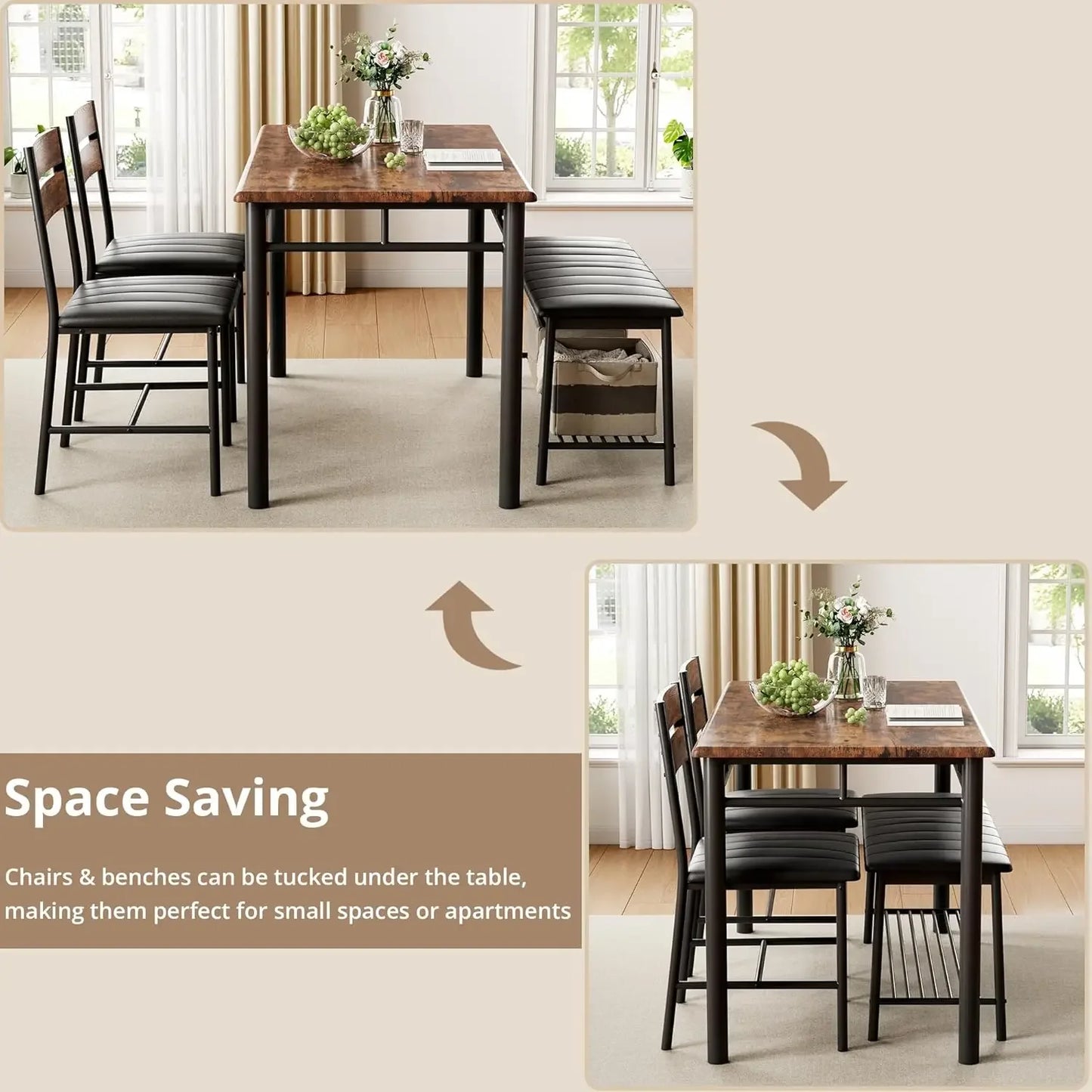 Dining Table Set For 4 With  Bench