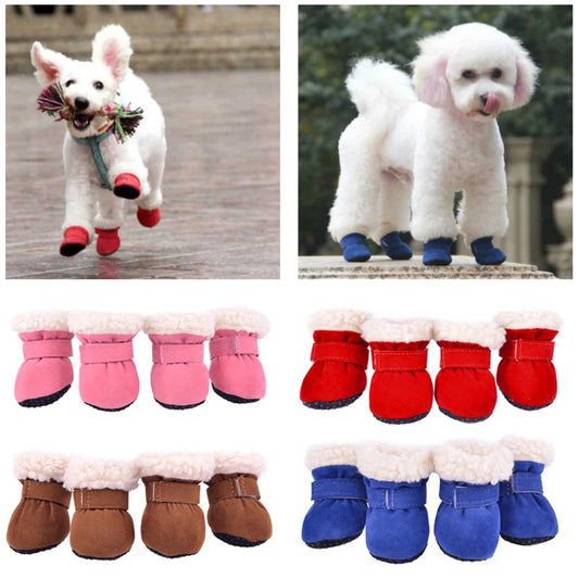 4pcs/set Plush Pet Dog Shoes