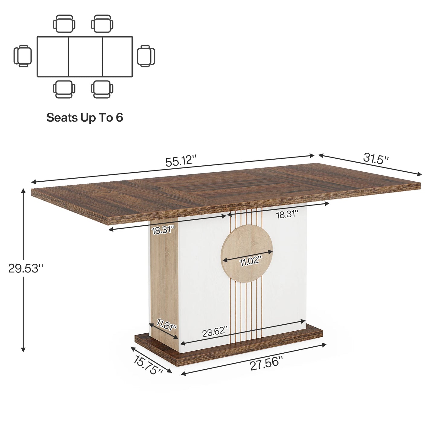 55" Farmhouse Wood Rectangular Dining Table