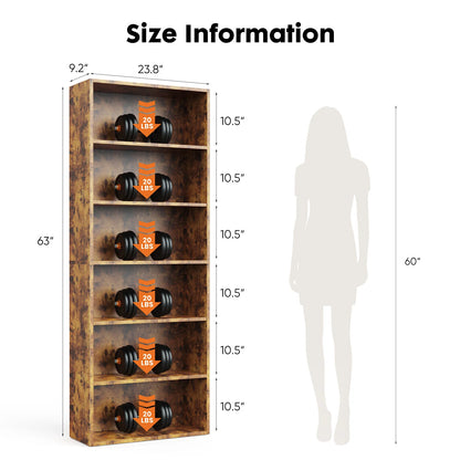 6 Tier Wooden Shelf Bookcase 63 Inch Tall